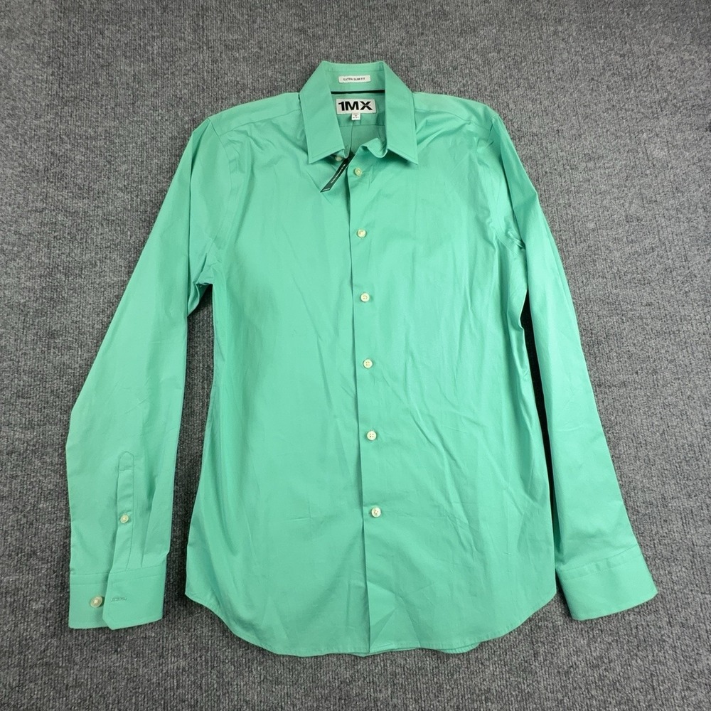 Express Dress Shirt Mens Medium 15-15.5 Green 1MX Extra Slim Fit Long Sleeve